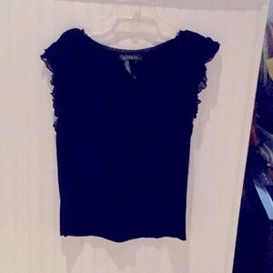 Ralph Lauren black tee with ruffle sleeves.